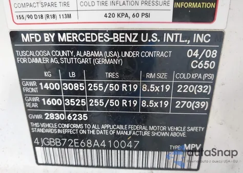 2008 Mercedes-Benz Ml 550 4Matic z USA, uszkodzony, nr VIN 4JGBB72E68A410047